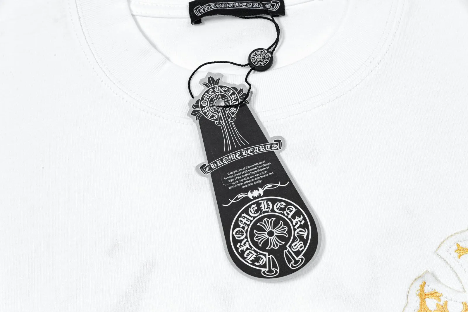 🅿️200 [CH Crow Heart] 2025FW short-sleeved T-shirt, patch embroidery, high-end 26s double yarn 300g fabric, heavy fabric, custom stretcher rib, same cylinder and dye, complete three standards, same style for men and women, color: black, white, size: S M L XL 2XL